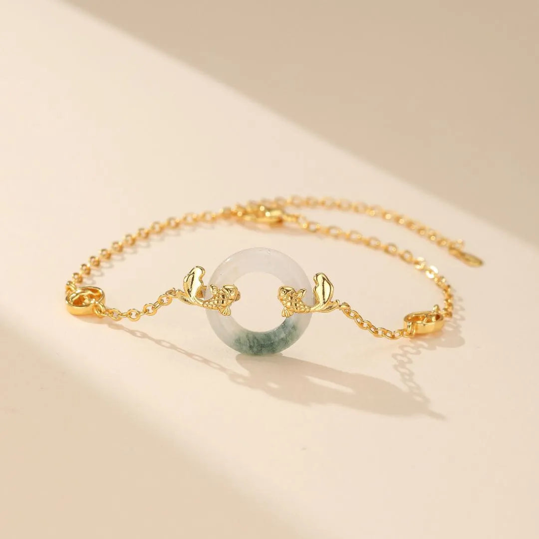 Bracelet Jade Carpe Koi "Beauté Marine" Doré Or