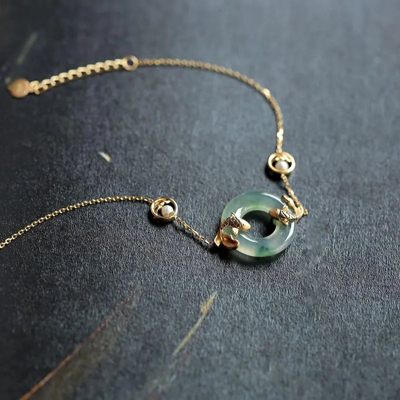 Bracelet Jade Carpe Koi "Beauté Marine" Doré Or