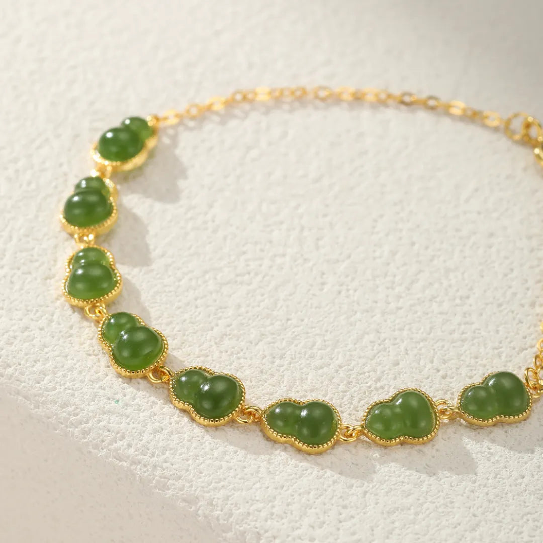 Jade Bracelet “Eternity Gourd” Gold-Plated Silver