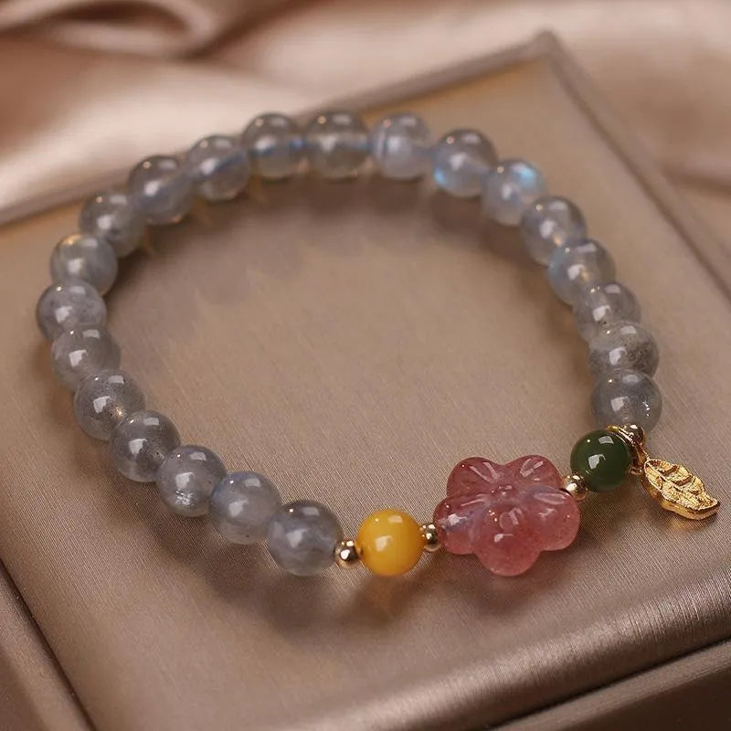 Bracelet Labradorite et Quartz Fraise "Fleur de Galaxie"