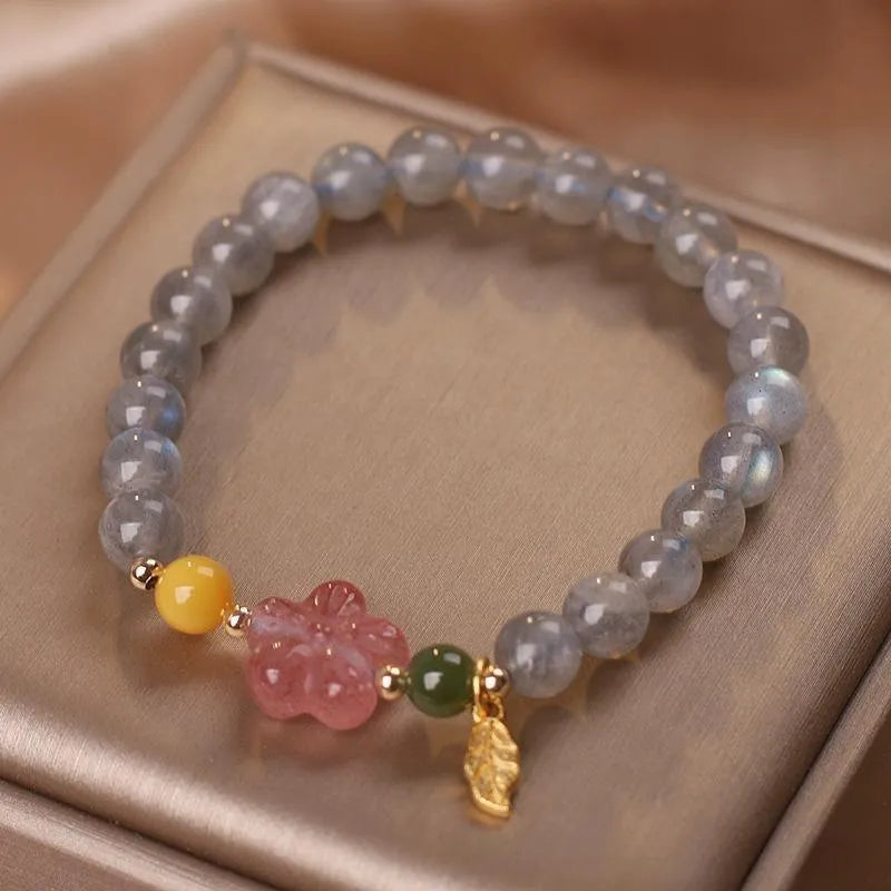 Bracelet Labradorite et Quartz Fraise "Fleur de Galaxie"