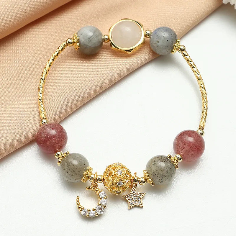 Bracelet Labradorite et Quartz Fraise "Rêve Stellaire"