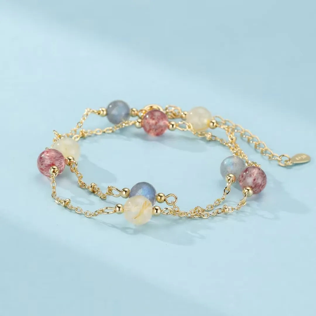 Bracelet Labradorite, Quartz Fraise et Citrine "Murmure de Cosmos"