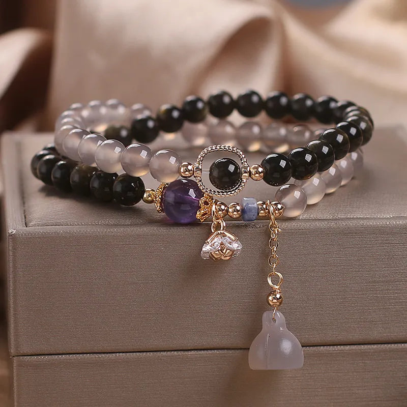 Bracelet Lotus Agate et Obsidienne "Beauté Éthérée"