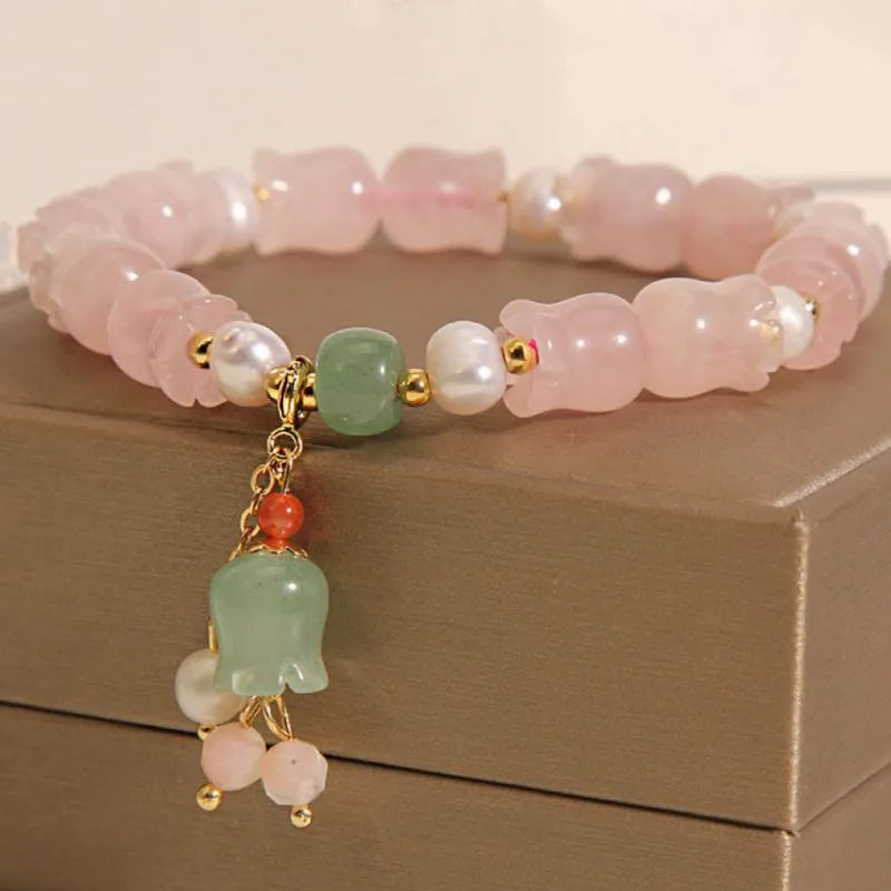 Bracelet Muguet Quartz Rose "Floraison Gracieuse"