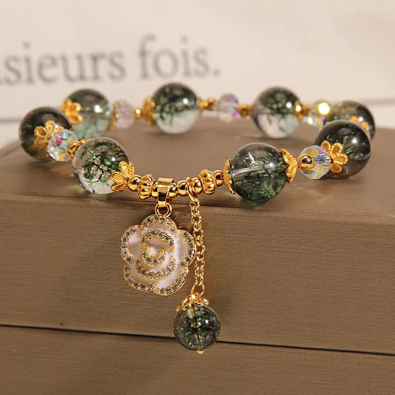 Bracelet Green and Light Quartz "Golden Garden"