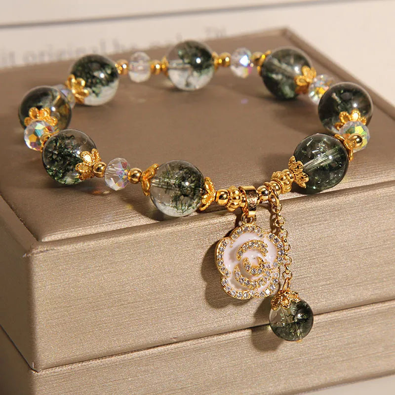 Bracelet Green and Light Quartz "Golden Garden"