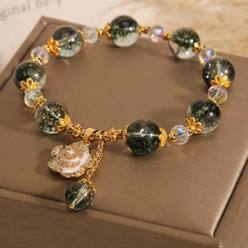 Bracelet Quartz Vert et Clair "Jardin Doré"