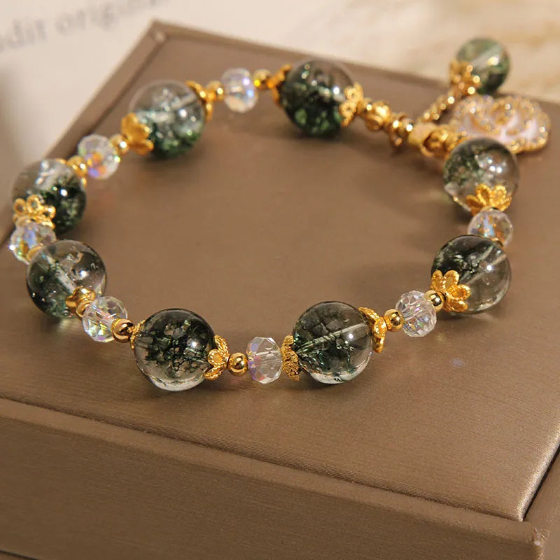 Bracelet Quartz Vert et Clair "Jardin Doré"