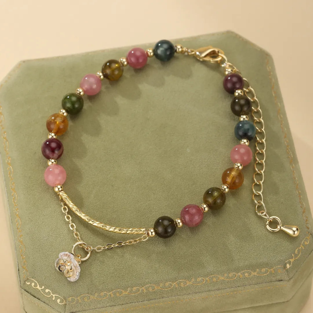 Bracelet Tourmaline "Rose d'Éternité" Doré Or