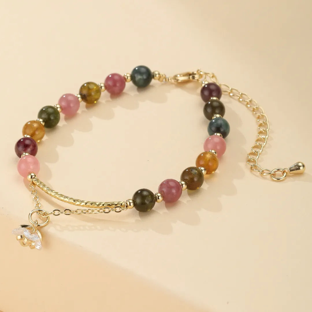 Bracelet Tourmaline "Rose d'Éternité" Doré Or