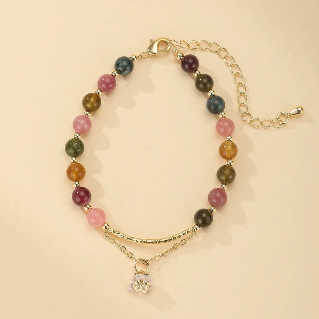 Bracelet Tourmaline "Rose d'Éternité" Doré Or