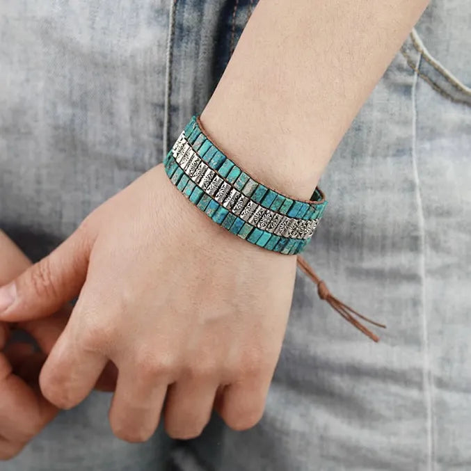 Bracelet Wrap Turquoise "Apaisement Naturel" Argent