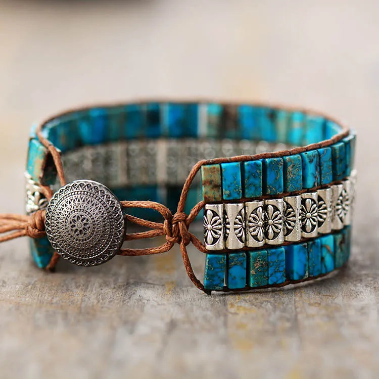 Bracelet Wrap Turquoise "Apaisement Naturel" Argent