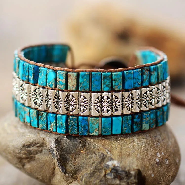 Bracelet Wrap Turquoise "Apaisement Naturel" Argent
