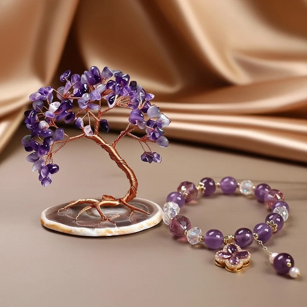 Sérénité - Coffret Cadeau en Améthyste, Arbre de Vie et Bracelet