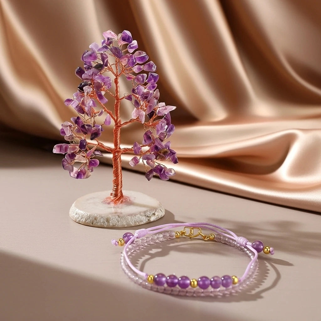 Sérénité - Coffret Cadeau en Améthyste, Arbre de Vie et Bracelet