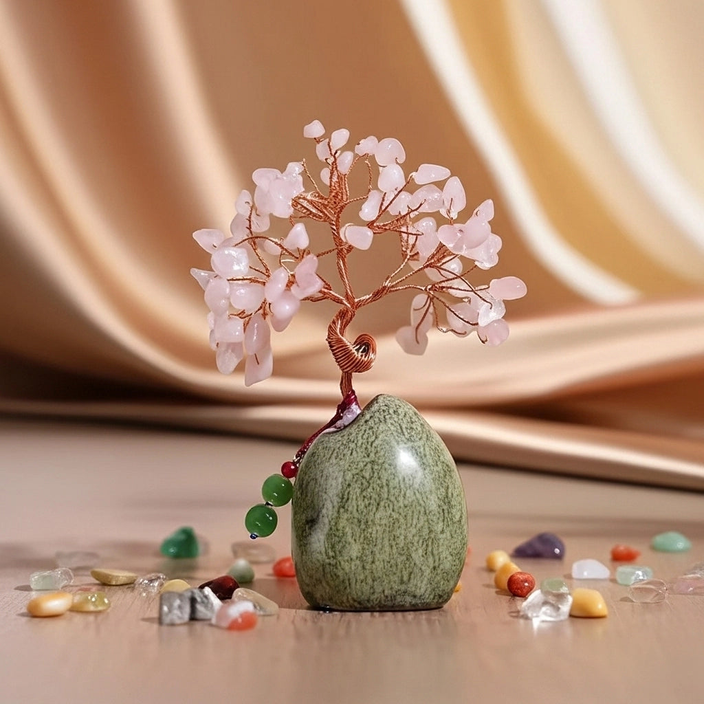 Amour - Coffret Cadeau en Quartz Rose, Arbre de Vie et Bracelet