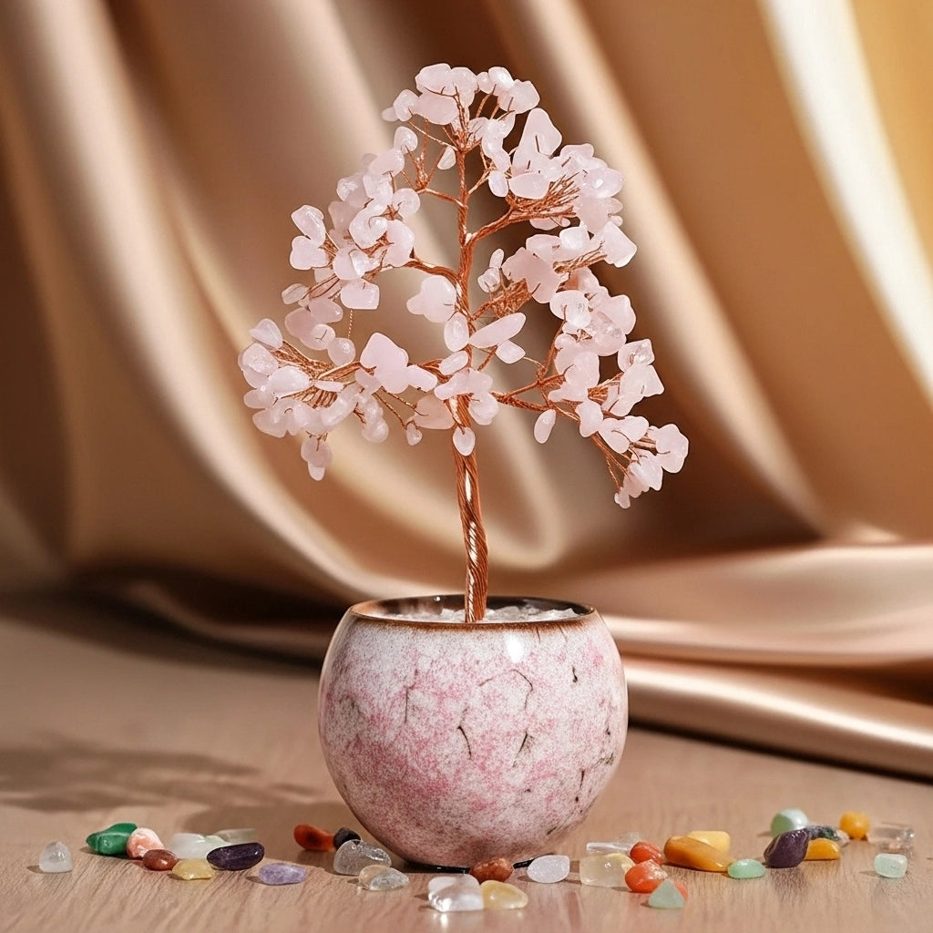 Amour - Coffret Cadeau en Quartz Rose, Arbre de Vie et Bracelet