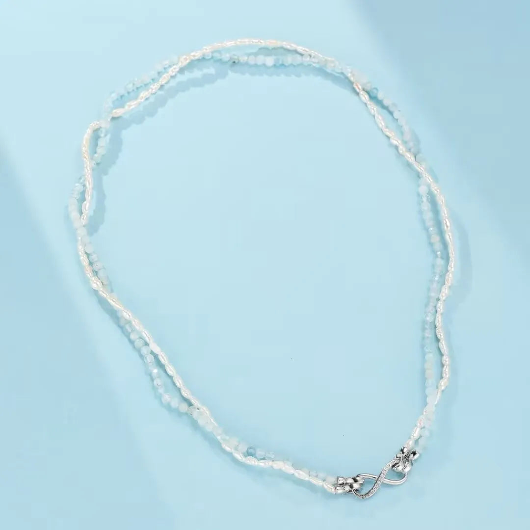 Collier Aigue Marine et Perles "Éclat Polaire" Argent Plaqué Platine