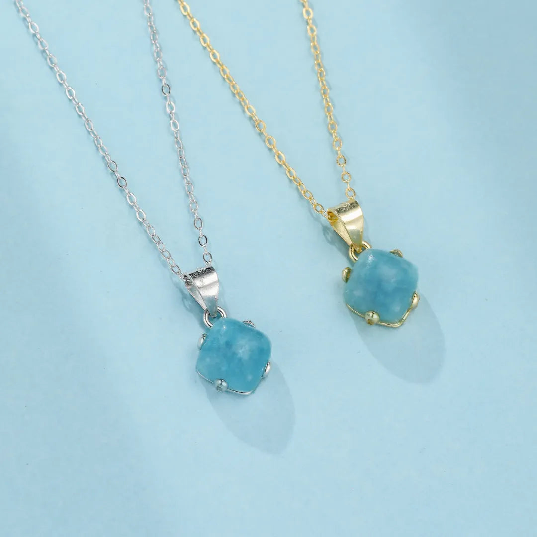 Collier Aigue Marine "Vagues de Sérénité" Argent Doré Or 14K