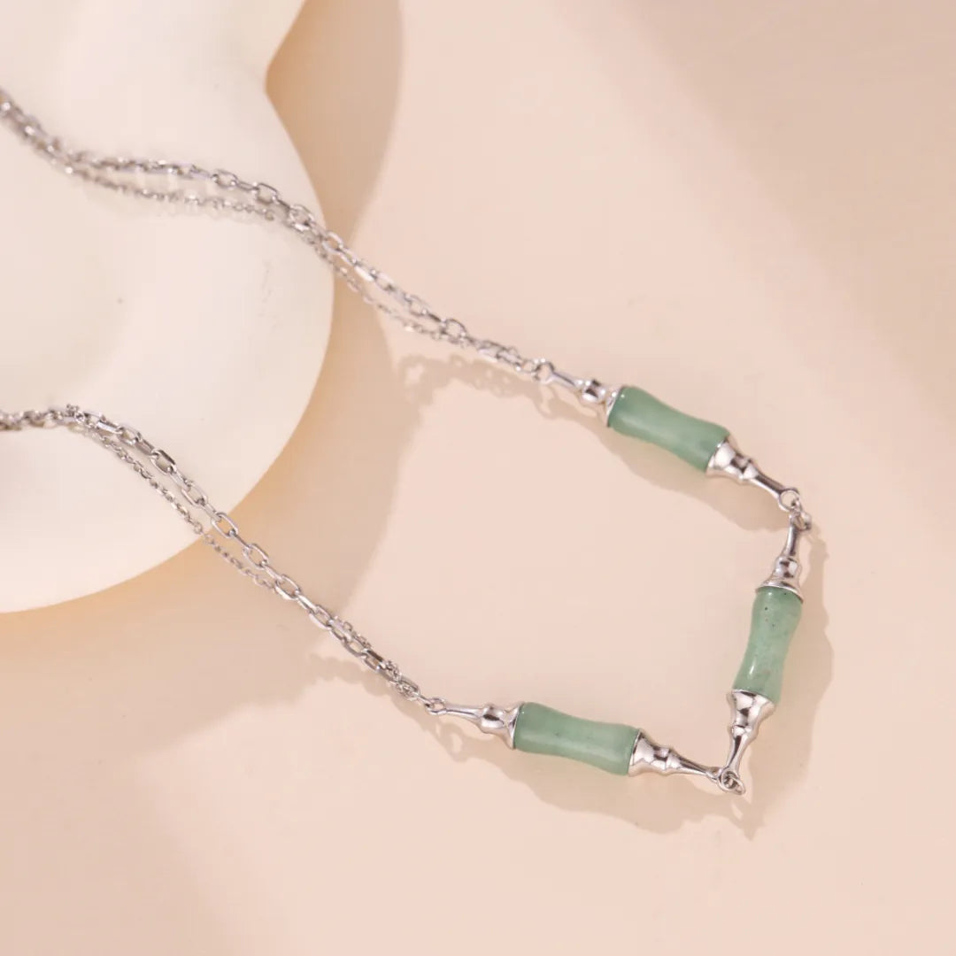 Collier Aventurine Bambou "Vert Harmonie" Argent