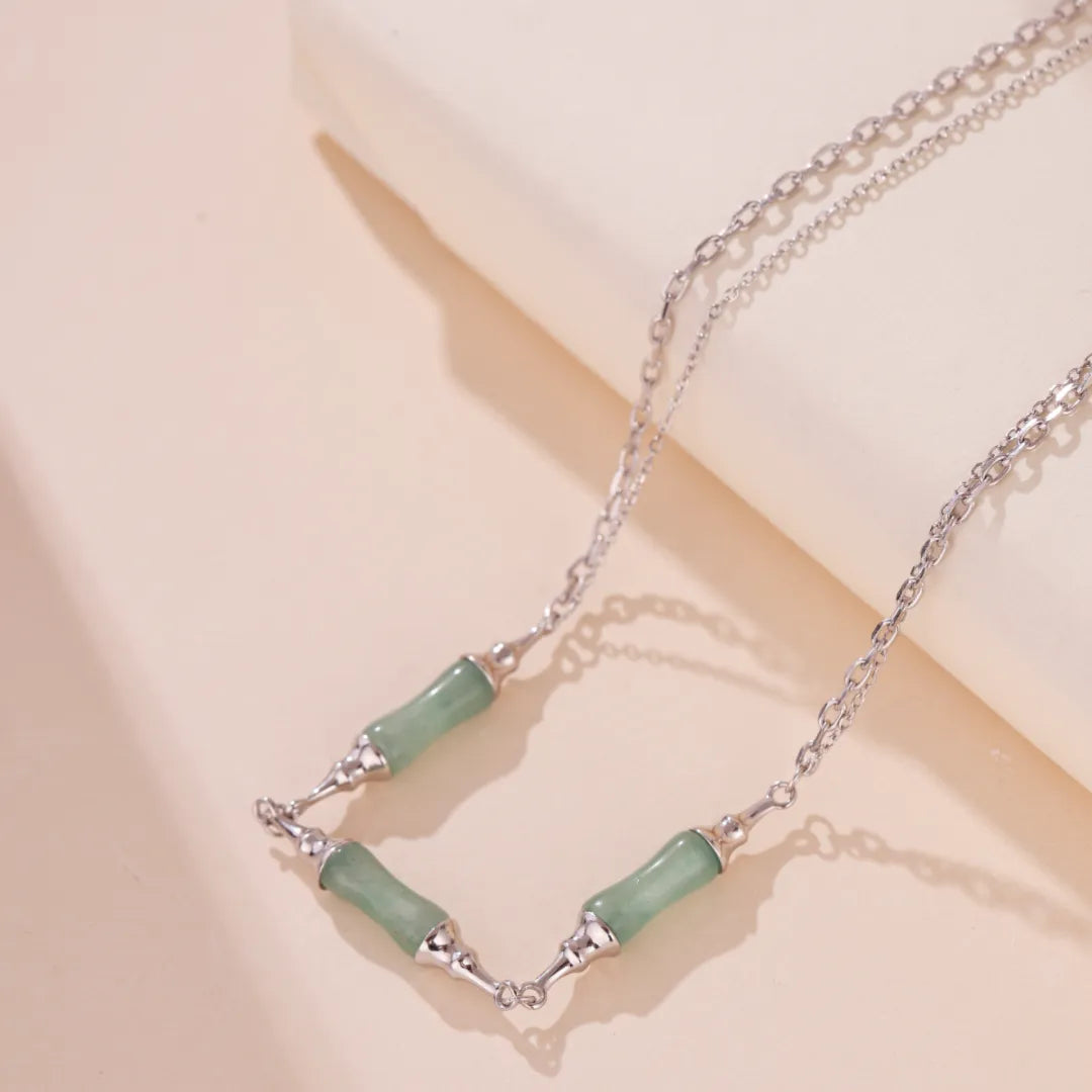 Collier Aventurine Bambou "Vert Harmonie" Argent