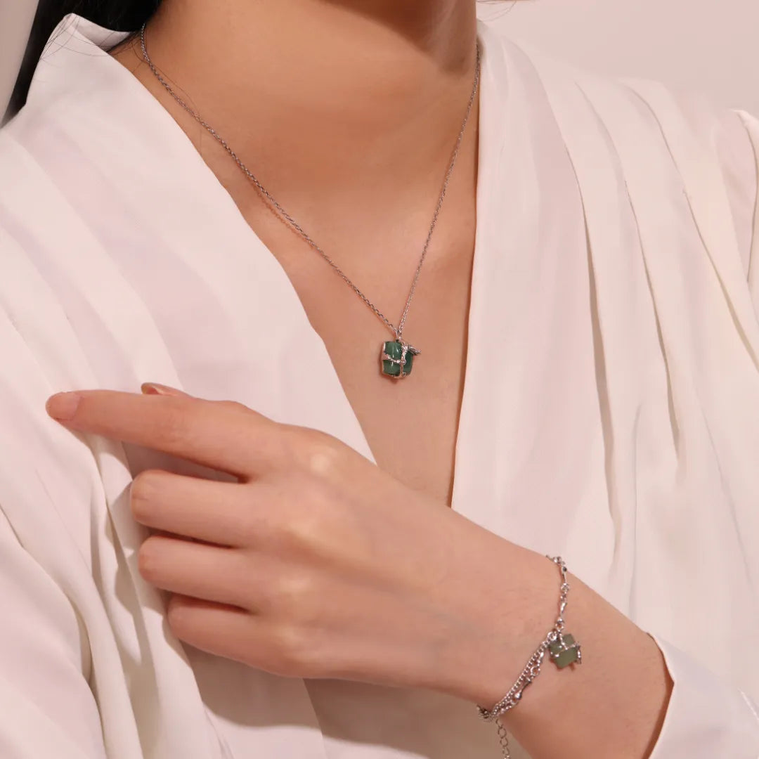 Collier Aventurine "Nature Enlacée" Argent