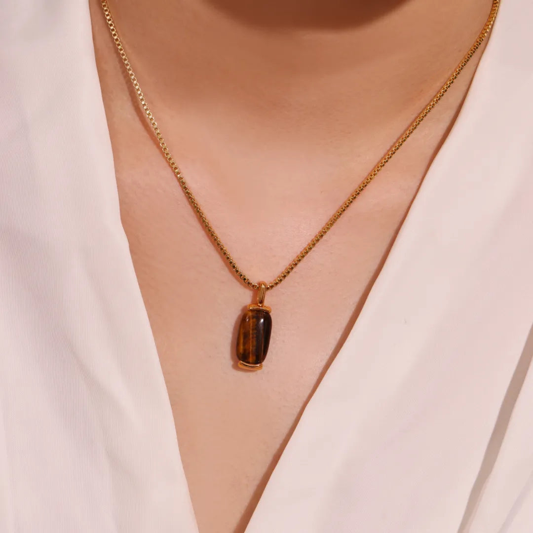 Collier Aventurine ou Œil de Tigre "Nature Paisible" Doré Or