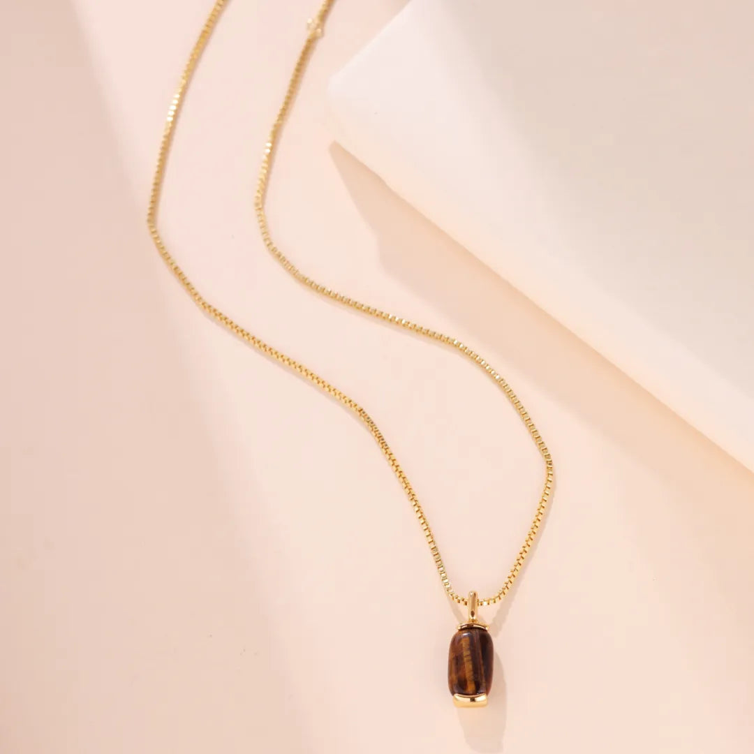 Collier Aventurine ou Œil de Tigre "Nature Paisible" Doré Or