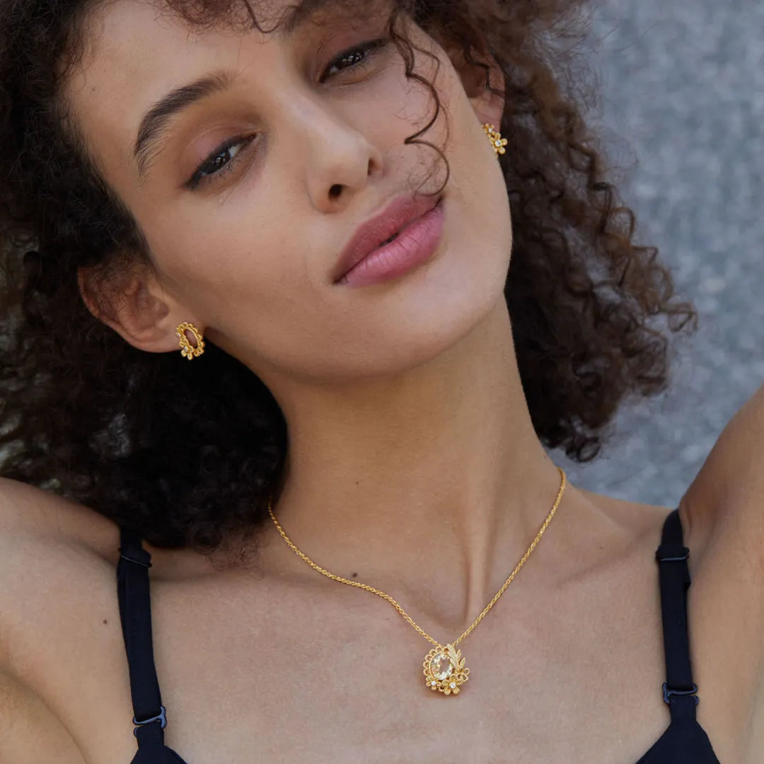 Collier Citrine "Éclat Floral" Argent Doré Or