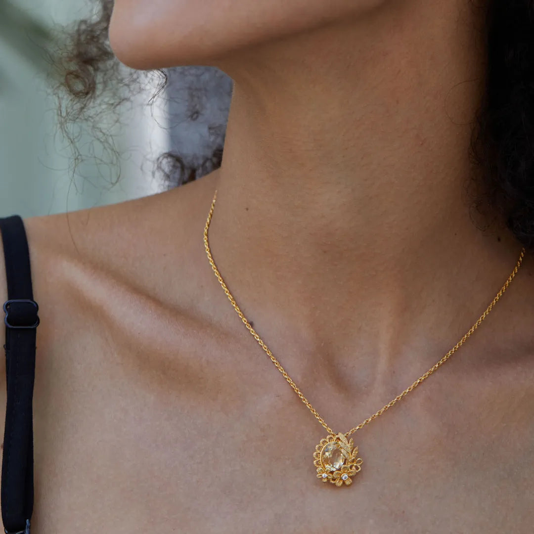Collier Citrine "Éclat Floral" Argent Doré Or