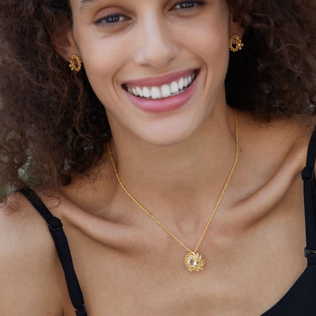 Collier Citrine "Éclat Floral" Argent Doré Or