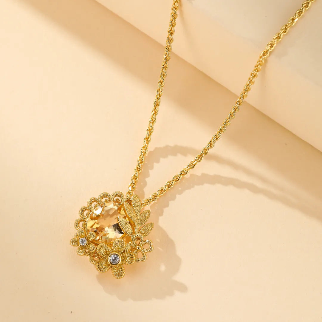 Collier Citrine "Éclat Floral" Argent Doré Or