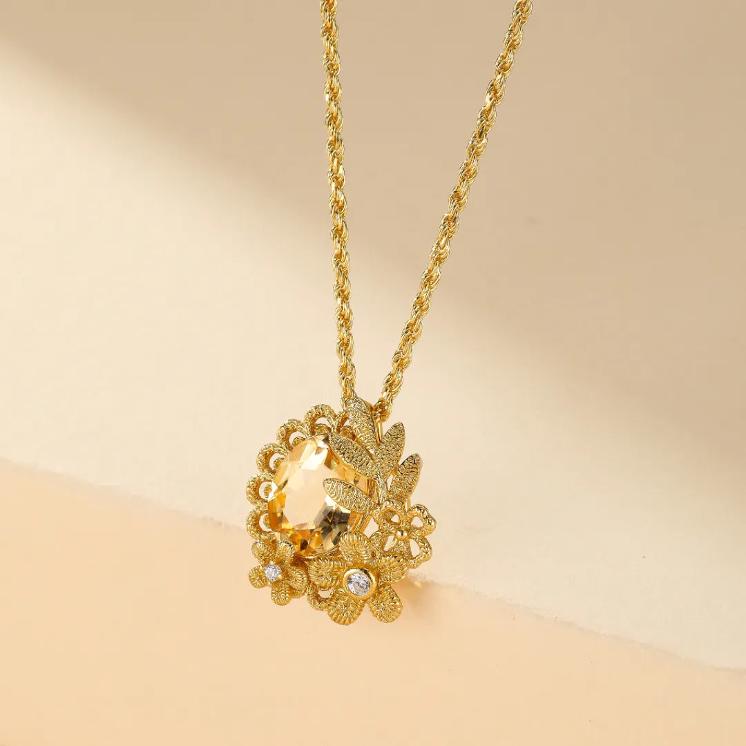 Collier Citrine "Éclat Floral" Argent Doré Or