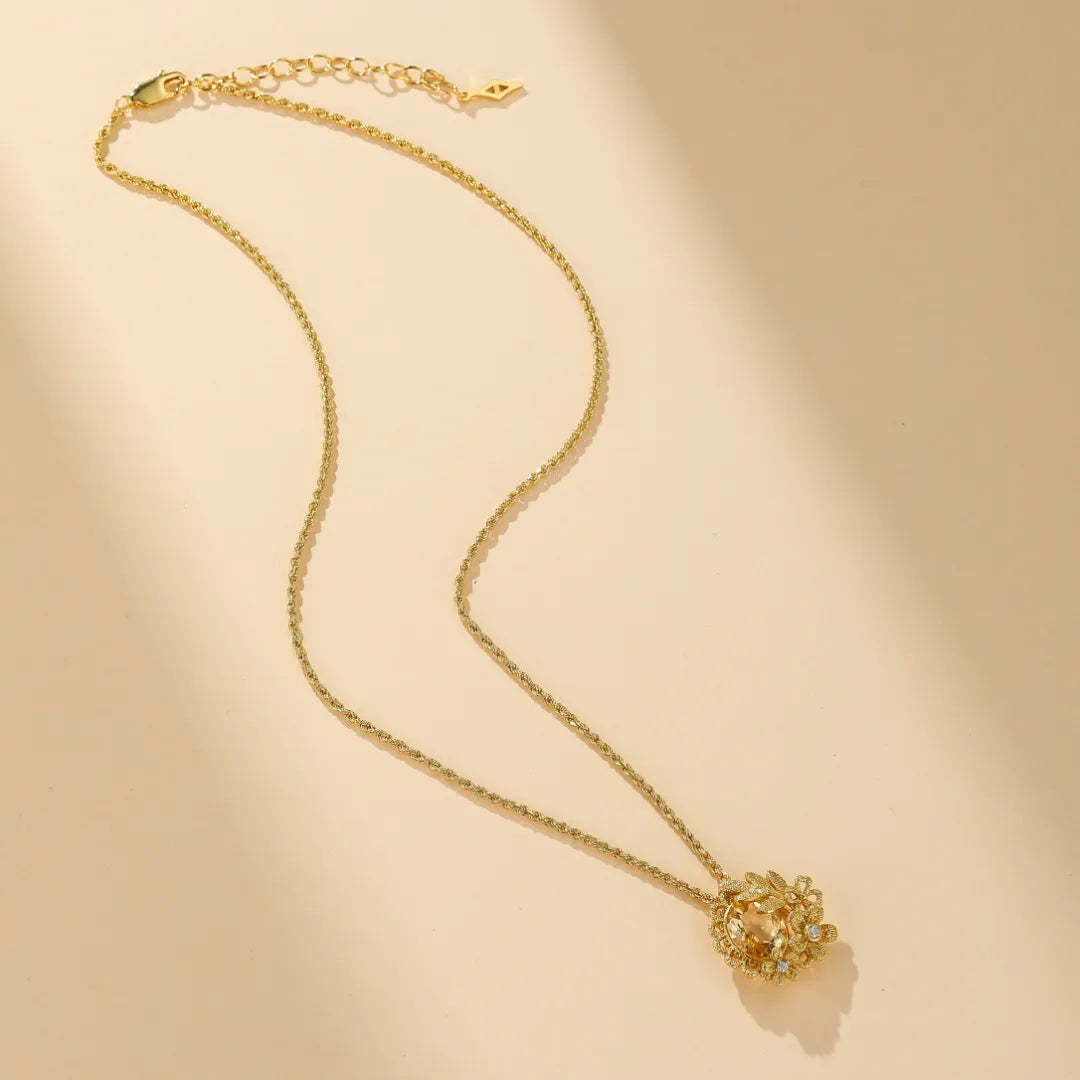 Collier Citrine "Éclat Floral" Argent Doré Or