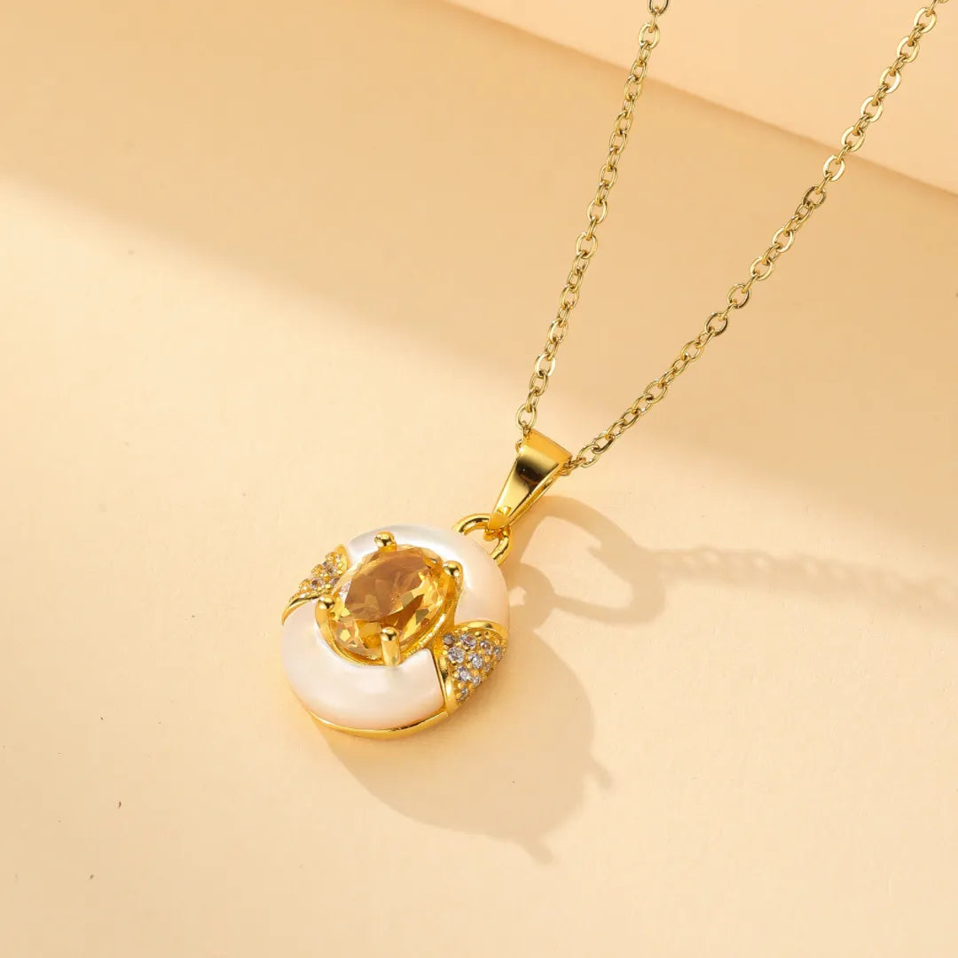 Collier Citrine et Nacre "Élégance Éternelle" Argent Doré Or