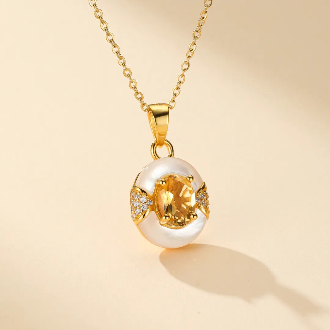 Collier Citrine et Nacre "Élégance Éternelle" Argent Doré Or