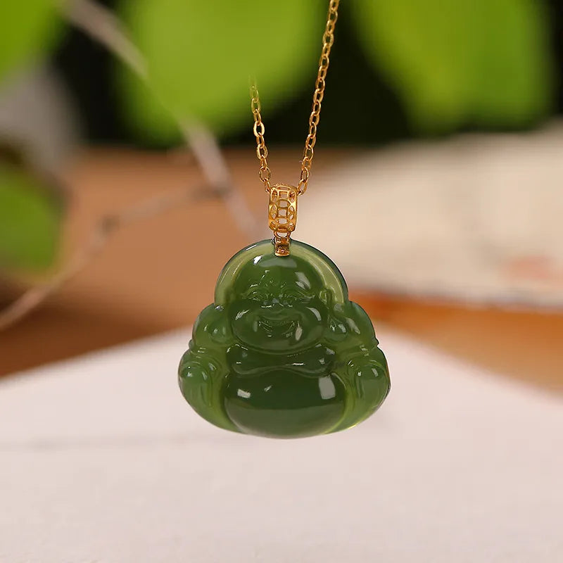 Collier Jade Bouddha "Protection Sacrée" Or