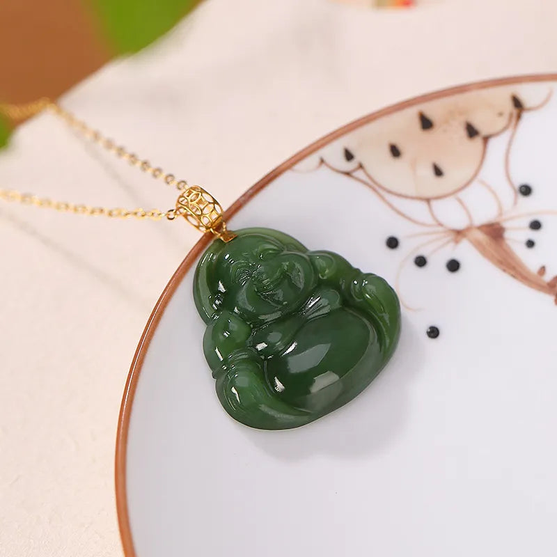 Collier Jade Bouddha "Protection Sacrée" Or