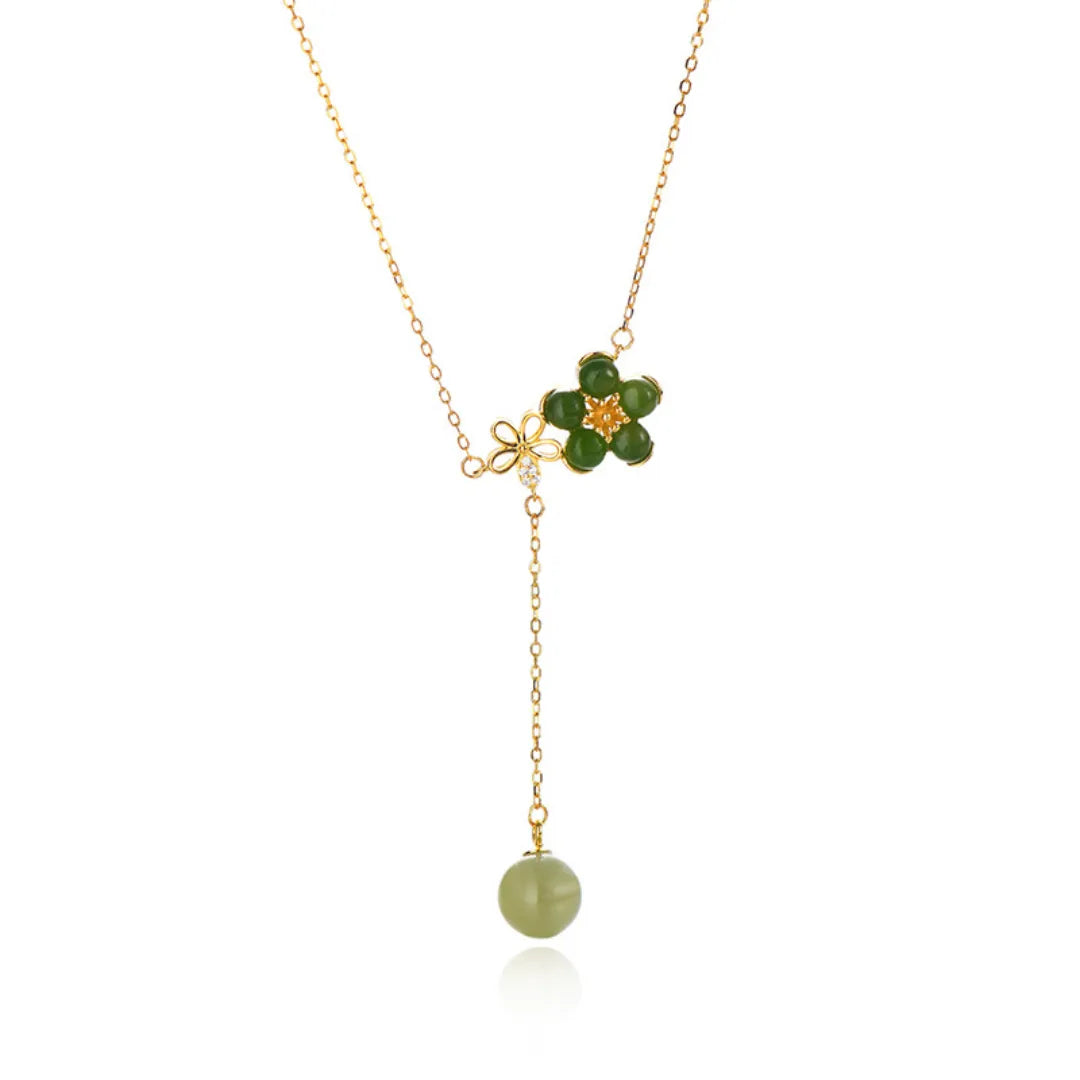 Jade Necklace "Elegant Bloom" Gold-Plated Silver