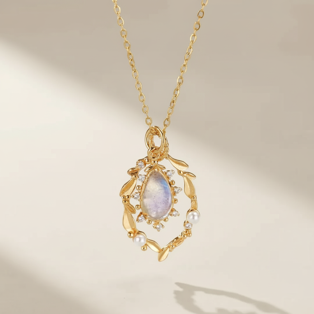 Collier Labradorite et Perle "Essence Céleste" Argent Doré Or