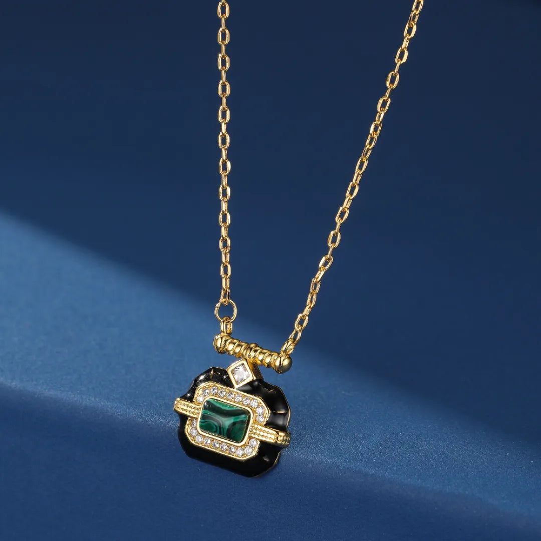 Collier Malachite "Aurore Nocturne" Doré Or