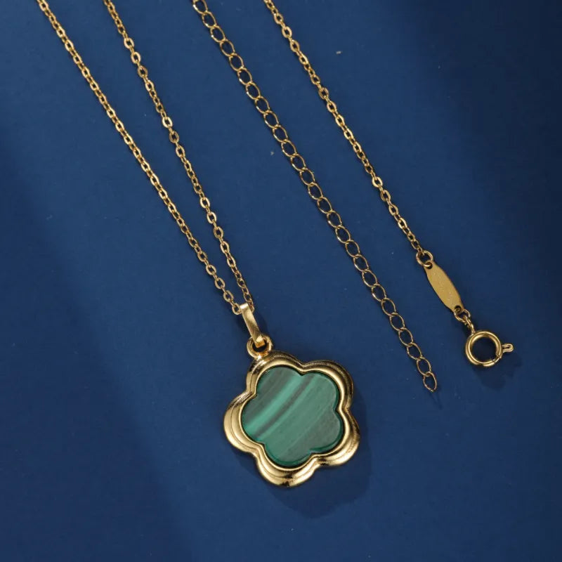 Malachite Necklace "Flower of Grace" Silver Plated Gold