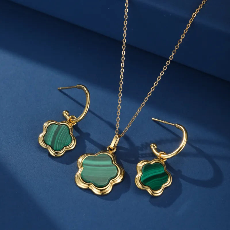 Malachite Necklace "Flower of Grace" Silver Plated Gold