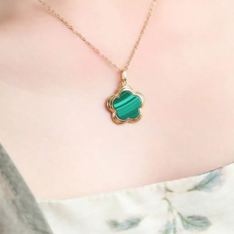 Malachite Necklace "Flower of Grace" Silver Plated Gold