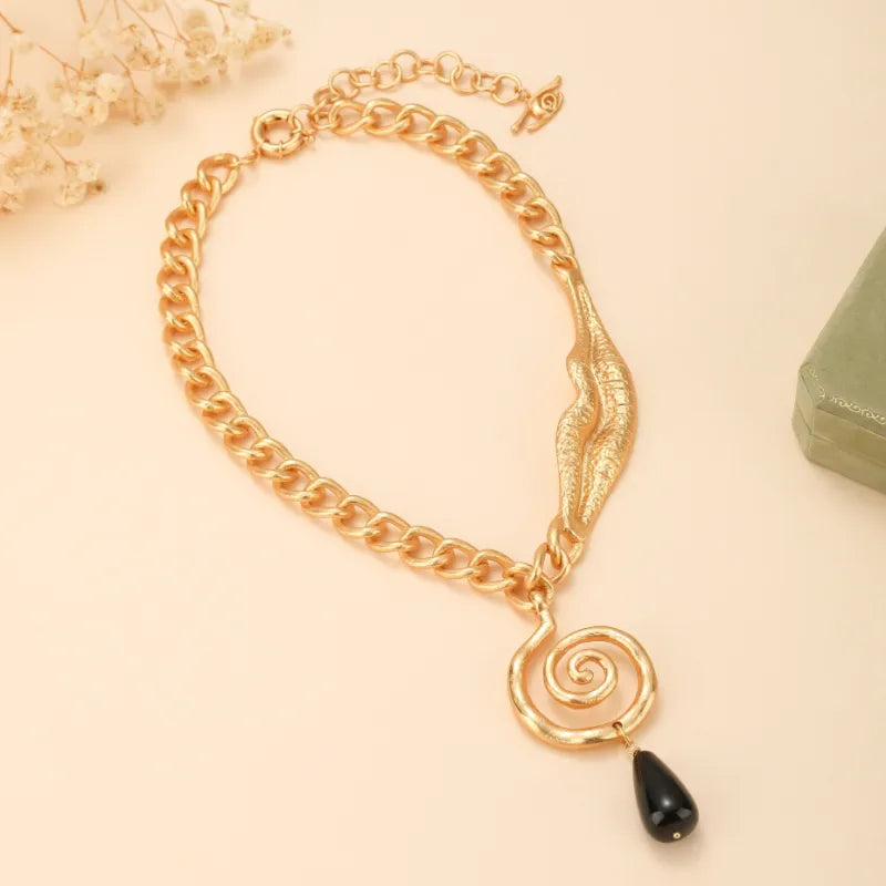 Collier Obsidienne "Spirale Éternelle" Doré Or