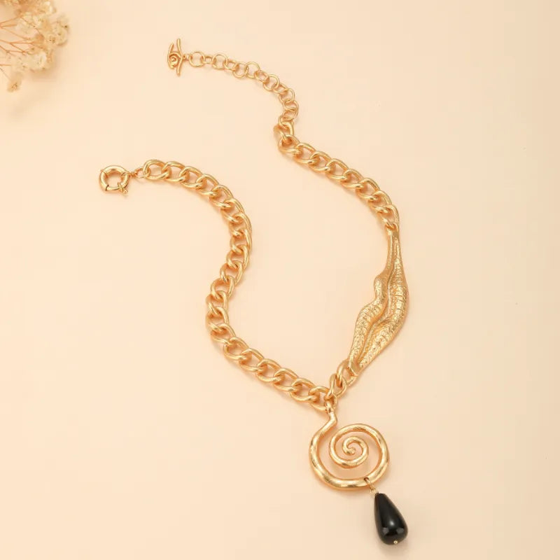 Collier Obsidienne "Spirale Éternelle" Doré Or
