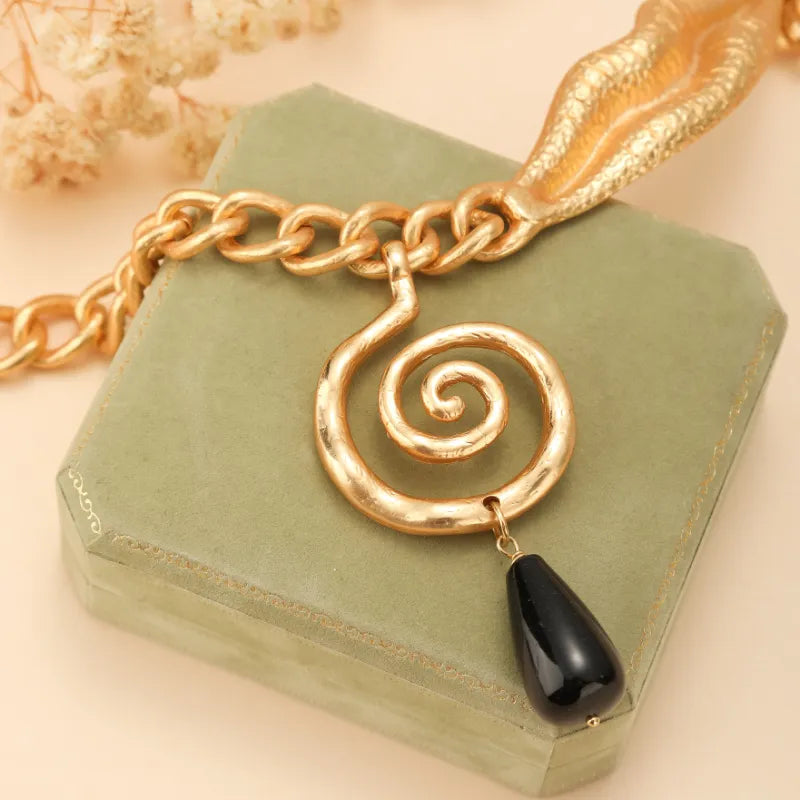 Collier Obsidienne "Spirale Éternelle" Doré Or