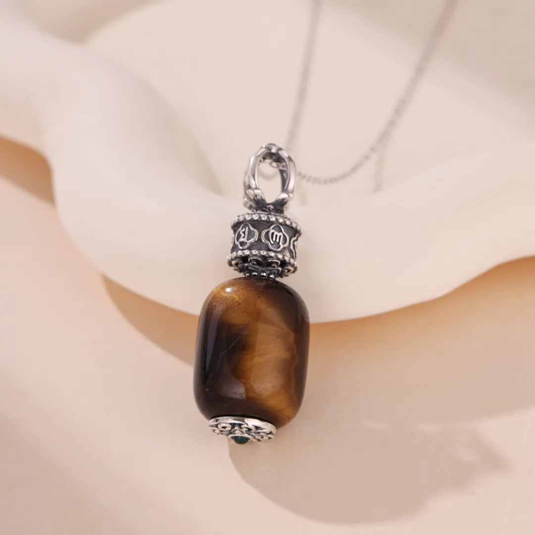 Tiger Eye Necklace Six Mantras "Protective Miracle" Silver